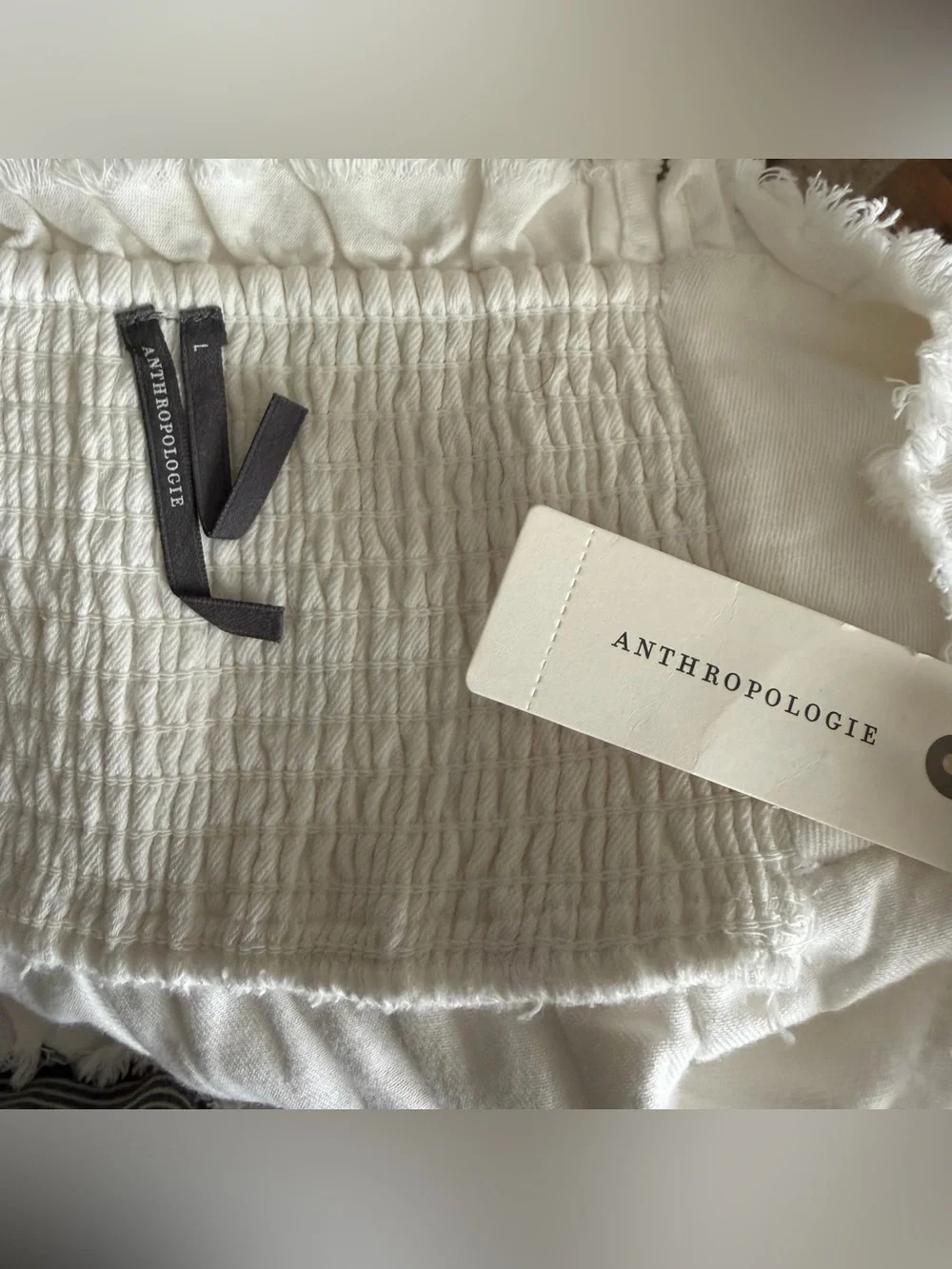 By Anthropologie Ruffled Denim Mini Skirt White Sz L
